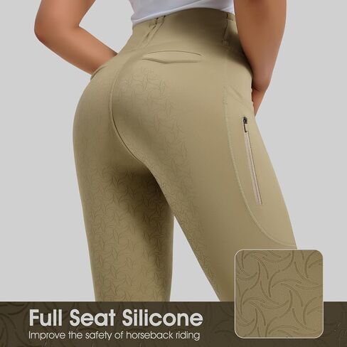 beroy Women's Horse Riding Pants Equestrian Breeches Full Seat Silicone Horseback Schooling Tights with Zipper Pocket in Kuwait