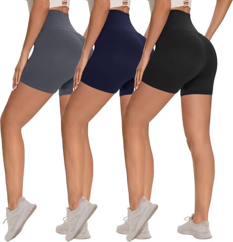 Syrinx 3 Pack Biker Shorts for Women – 8"/5" High Waisted Tummy Control Workout Yoga Running Athletic Shorts in Kuwait