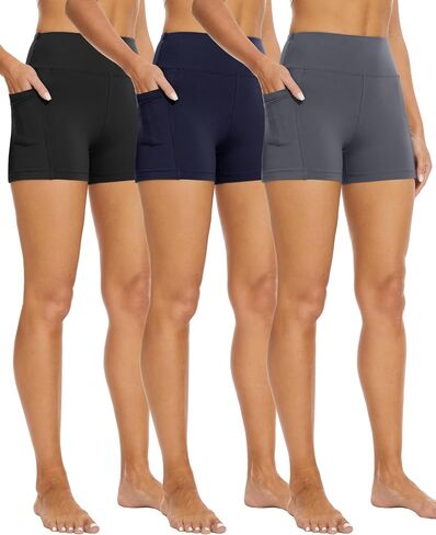 Syrinx 3 Pack Biker Shorts for Women – 8"/5" High Waisted Tummy Control Workout Yoga Running Athletic Shorts in Kuwait