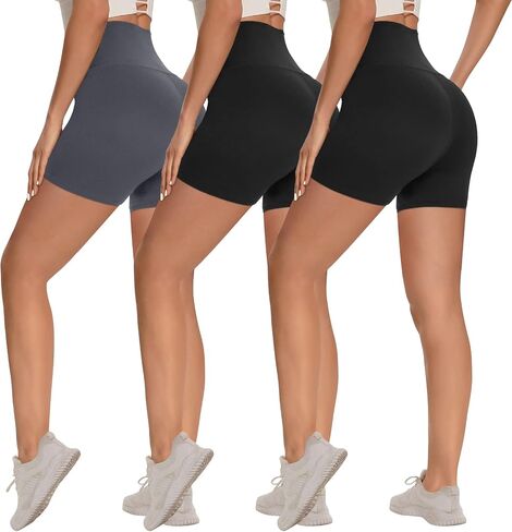 Syrinx 3 Pack Biker Shorts for Women – 8"/5" High Waisted Tummy Control Workout Yoga Running Athletic Shorts in Kuwait