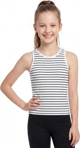 ATTRACO Ribflex Girls Ribbed Tank Top Sleeveless Athletic Racerback Tops for Kids Dance Gymnastics Casual 7-14 Years in Kuwait