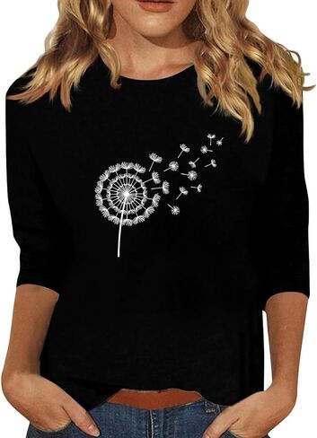Womens 3/4 Sleeve T Shirts Elbow Length Boat Neck Tee Shirts Floral Print Graphic Tee Cute Going Out Tops in Kuwait