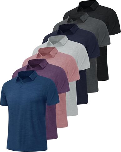 BOOJO 7 Pack Polo Shirts for Men - Quick Dry Moisture Wicking Performance Short Sleeve Mens Golf Shirts for Casual Work in Kuwait