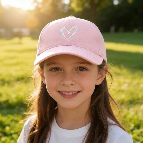 Fkatuzi Girls Cute Heart Criss Cross Ponytail Hat Kids Baseball Hat Embroidered Graphic Adjustable Baseball Cap Cotton in Saudi Arabia