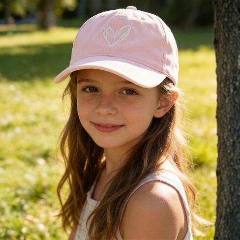 Fkatuzi Girls Cute Heart Criss Cross Ponytail Hat Kids Baseball Hat Embroidered Graphic Adjustable Baseball Cap Cotton in Saudi Arabia