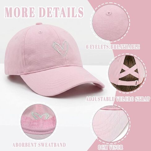 Fkatuzi Girls Cute Heart Criss Cross Ponytail Hat Kids Baseball Hat Embroidered Graphic Adjustable Baseball Cap Cotton in Saudi Arabia