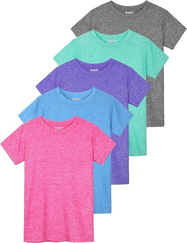 QWE 5 Pack Girls Shirts Athletic Dry-Fit Shirts for Girls Short Sleeve Tshirts Kids Clothes Teens Tops in Saudi Arabia