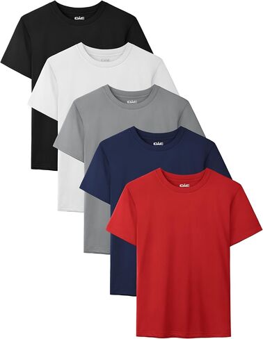 QWE 5 Pack Boys Shirts Youth Dry Fit Shirts Athletic Short Sleeve T Shirts Boys' Activewear Tops for Youth Teens 5-18 Years in Saudi Arabia