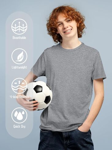 QWE 5 Pack Boys Shirts Youth Dry Fit Shirts Athletic Short Sleeve T Shirts Boys' Activewear Tops for Youth Teens 5-18 Years in Saudi Arabia