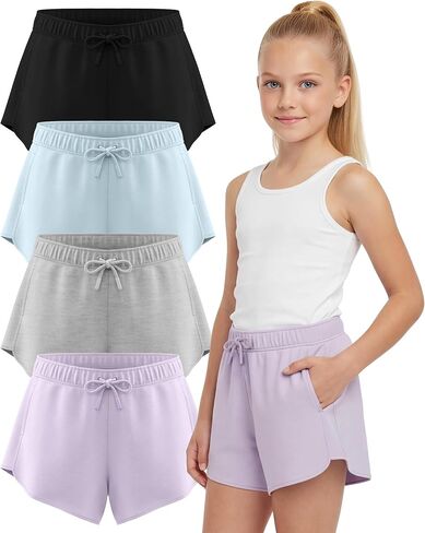 PURE CHAMP Girls Shorts 4 Pack Girls Athletic Shorts Ultra-Soft Youth Quick Dry Dolphin with Drawstring Size Toddler -16 in Saudi Arabia