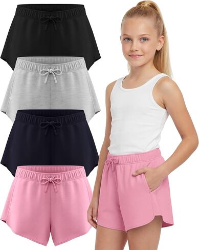 PURE CHAMP Girls Shorts 4 Pack Girls Athletic Shorts Ultra-Soft Youth Quick Dry Dolphin with Drawstring Size Toddler -16 in Saudi Arabia