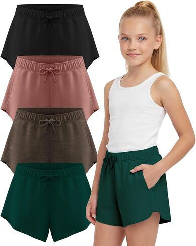 PURE CHAMP Girls Shorts 4 Pack Girls Athletic Shorts Ultra-Soft Youth Quick Dry Dolphin with Drawstring Size Toddler -16 in Saudi Arabia