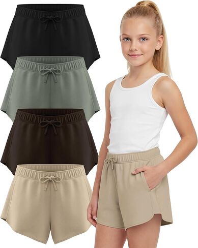 PURE CHAMP Girls Shorts 4 Pack Girls Athletic Shorts Ultra-Soft Youth Quick Dry Dolphin with Drawstring Size Toddler -16 in Saudi Arabia