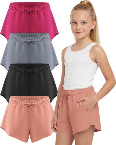 PURE CHAMP Girls Shorts 4 Pack Girls Athletic Shorts Ultra-Soft Youth Quick Dry Dolphin with Drawstring Size Toddler -16 in Saudi Arabia