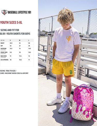 Baseball Lifestyle 101 Boy's Pencil Mesh Shorts with Side Pockets and Elastic Waist, 5 inch Inseam, Youth Sizes S-XL in Kuwait