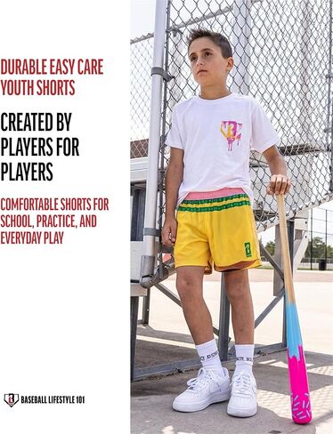 Baseball Lifestyle 101 Boy's Pencil Mesh Shorts with Side Pockets and Elastic Waist, 5 inch Inseam, Youth Sizes S-XL in Kuwait