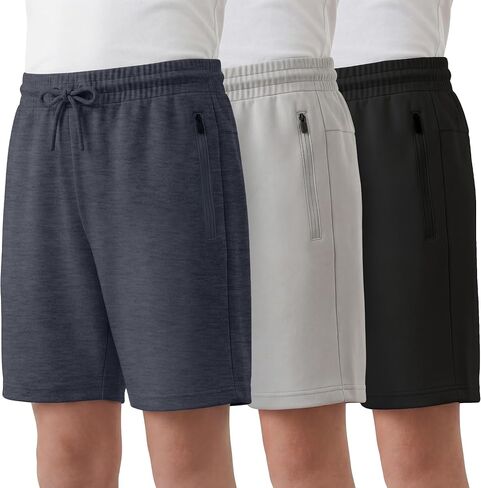 PURE CHAMP Boys Athletic Shorts 3 Pack Active Boys Shorts Youth Kids Elastic Waist with Zipper Pockets Toddler-18 in Saudi Arabia