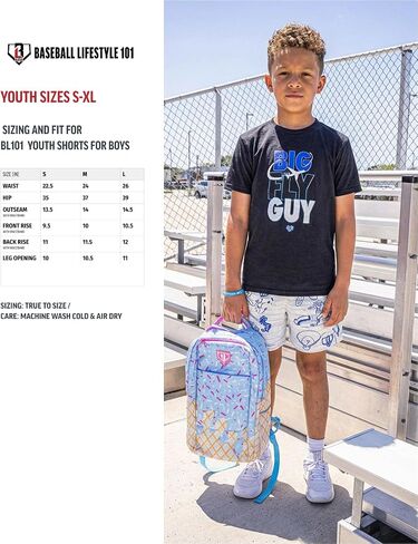 Baseball Lifestyle 101 Boy's Mesh Shorts with Side Pockets Elastic Waist, 5 inch Inseam, Youth Sizes in Kuwait