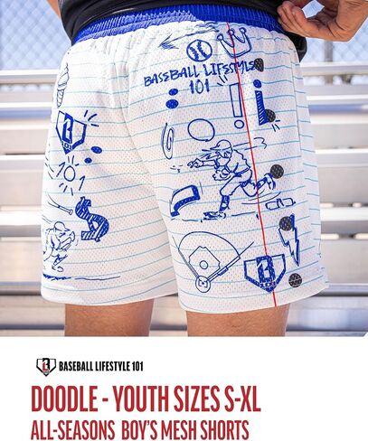 Baseball Lifestyle 101 Boy's Mesh Shorts with Side Pockets Elastic Waist, 5 inch Inseam, Youth Sizes in Kuwait