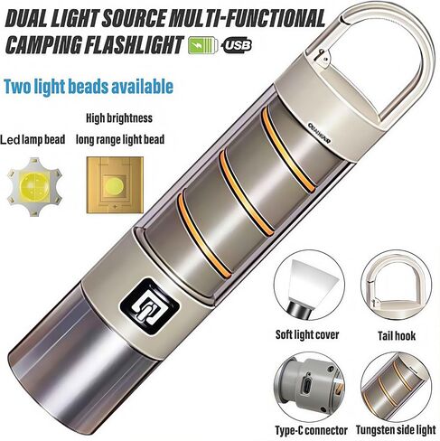 Rechargeable Flashlight,USB C High Lumens Zoomable Small LED Flashlight 4 Modes Plastic Lantern Torch with Side Light Carabineer Clip Portable Flash Lights for Camping Emergency Cycling in Saudi Arabia