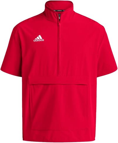 ملابس خارجية رياضية كاجوال بأكمام قصيرة وسحاب 14 ربع من adidas للرجال - أحمر in Kuwait