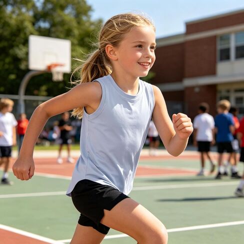 LYSMuch Girl قميص بدون أكمام تانك توب تنس تي شيرت للأطفال Racerback سريع الجفاف نشط تجريب اليوغا 5-14 سنة in Kuwait