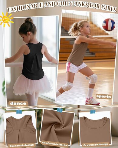 3 Pack Girls Athletic Tank Tops Racerback Quick Dry Sleeveless Tops UPF 50+ Dance Curved Hem Workout Shirts in Kuwait