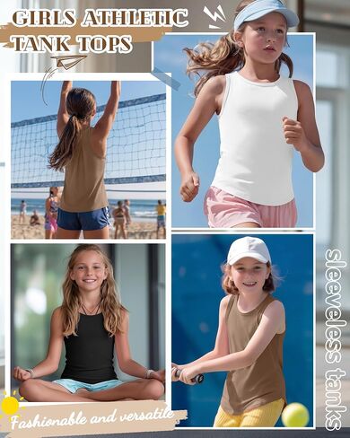 3 Pack Girls Athletic Tank Tops Racerback Quick Dry Sleeveless Tops UPF 50+ Dance Curved Hem Workout Shirts in Kuwait