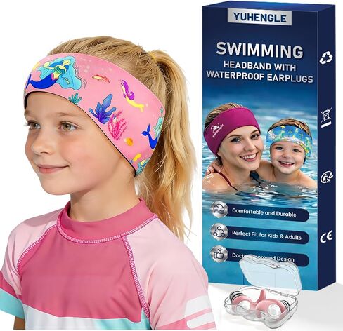 Swimming Headband for Kids - Waterproof Ear Plugs & Adjustable Swim Ear Band,Keep Water Out and Hold Earplugs in - Water Headband for Surfing, Diving, Pool, Showering, and Beach in Saudi Arabia
