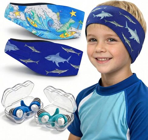 Swimming Headband for Kids - Waterproof Ear Plugs & Adjustable Swim Ear Band,Keep Water Out and Hold Earplugs in - Water Headband for Surfing, Diving, Pool, Showering, and Beach in Saudi Arabia