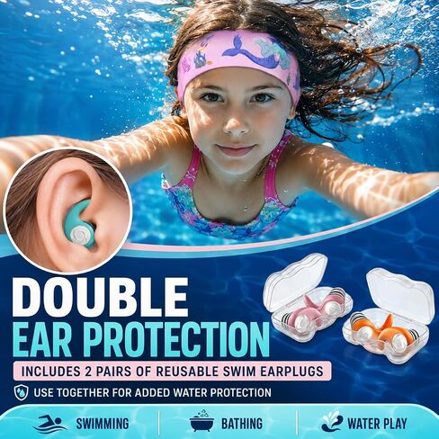 Swimming Headband for Kids - Waterproof Ear Plugs & Adjustable Swim Ear Band,Keep Water Out and Hold Earplugs in - Water Headband for Surfing, Diving, Pool, Showering, and Beach in Saudi Arabia
