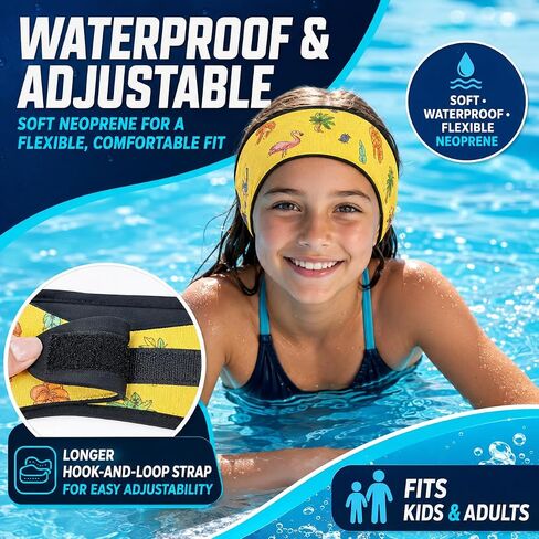 Swimming Headband for Kids - Waterproof Ear Plugs & Adjustable Swim Ear Band,Keep Water Out and Hold Earplugs in - Water Headband for Surfing, Diving, Pool, Showering, and Beach in Saudi Arabia