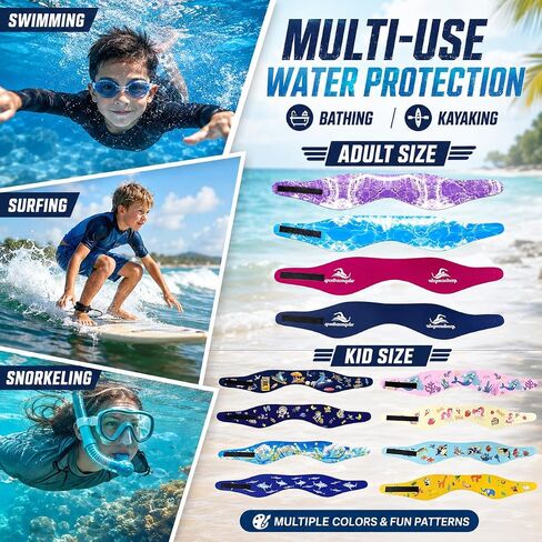 Swimming Headband for Kids - Waterproof Ear Plugs & Adjustable Swim Ear Band,Keep Water Out and Hold Earplugs in - Water Headband for Surfing, Diving, Pool, Showering, and Beach in Saudi Arabia
