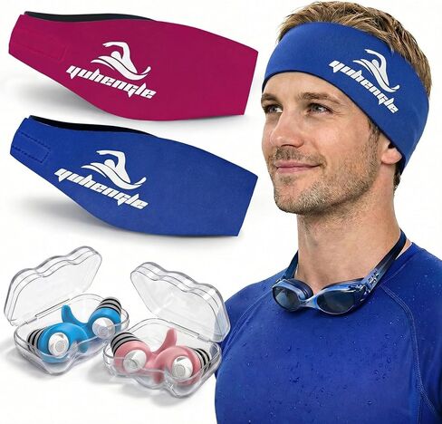 Swimming Headband for Kids - Waterproof Ear Plugs & Adjustable Swim Ear Band,Keep Water Out and Hold Earplugs in - Water Headband for Surfing, Diving, Pool, Showering, and Beach in Saudi Arabia