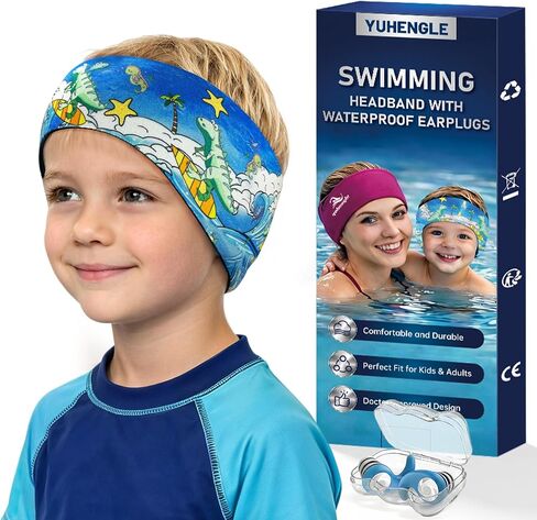 Swimming Headband for Kids - Waterproof Ear Plugs & Adjustable Swim Ear Band,Keep Water Out and Hold Earplugs in - Water Headband for Surfing, Diving, Pool, Showering, and Beach in Saudi Arabia