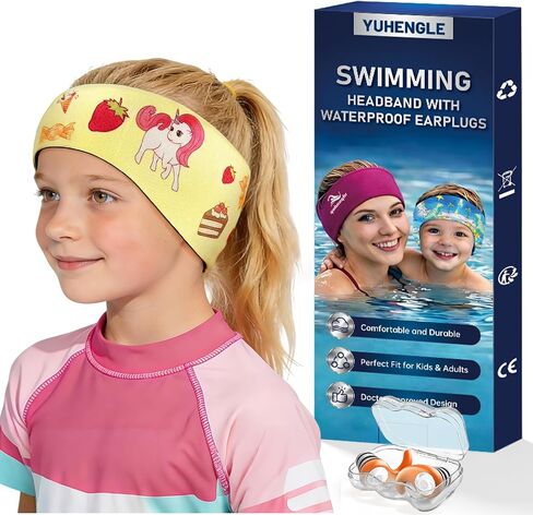 Swimming Headband for Kids - Waterproof Ear Plugs & Adjustable Swim Ear Band,Keep Water Out and Hold Earplugs in - Water Headband for Surfing, Diving, Pool, Showering, and Beach in Saudi Arabia