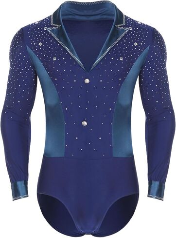Mens Glittery Rhinestone Latin Tango Dance Shirt V Neck Leotard Modern Ballroom Dance Costumes in Saudi Arabia