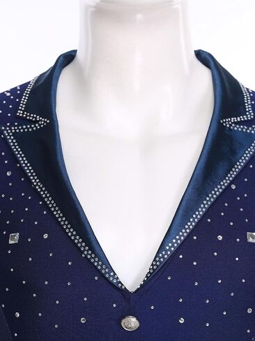 Mens Glittery Rhinestone Latin Tango Dance Shirt V Neck Leotard Modern Ballroom Dance Costumes in Saudi Arabia