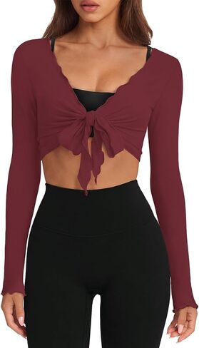 Womens Workout Tops Pilates Outfits for Women Long Sleeve Shirts Ballet Cover Ups Tie Front Wrap Tops Gym Sets in Saudi Arabia