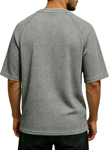 Mens Waffle Knit Short Sleeve Henley, Lightweight Athletic Fit Tee, Breathable Casual Wear for Summer & Gym in Saudi Arabia