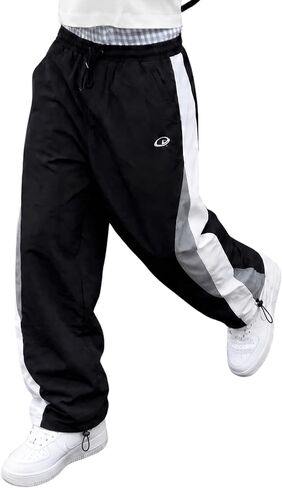 Vamtac Mens Baggy Parachute Pants Lightweight Casual Color Block Track Pants Y2k Streetwear in Kuwait