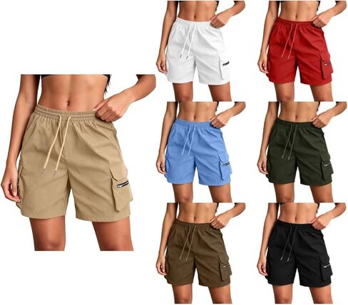 Drawstring Cargo Shorts for Women with Pockets Summer Casual Y2k Elastic High Waisted Wide Leg Bermuda Shorts in Saudi Arabia