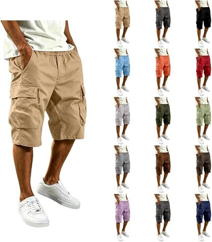 Long Cargo Shorts for Men Below Knee Stretch Waist Hiking Shorts Casual Baggy Workout Short with Multi Pockets in Kuwait