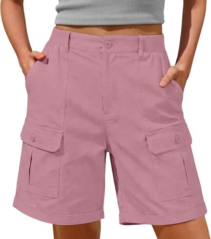 Women Cargo Shorts Knee Length Casual Summer High Waisted Bermuda Shorts with Pockets Baggy Outdoor Hiking Pants in Saudi Arabia