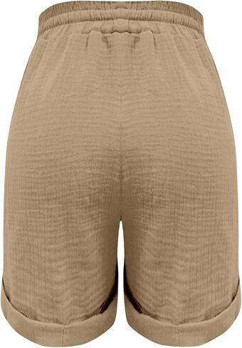 Knee Length Shorts for Women Casual Summer 2026 Drawstring High Waisted Lounge Bermuda Linen Shorts with Pockets in Saudi Arabia