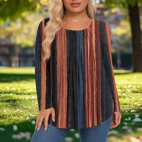Ctreela Long Sleeve Shirts for Women Floral Printed Crewneck Tunic Tops Front Pleated Baggy Vacation Lounge Blouses in Kuwait