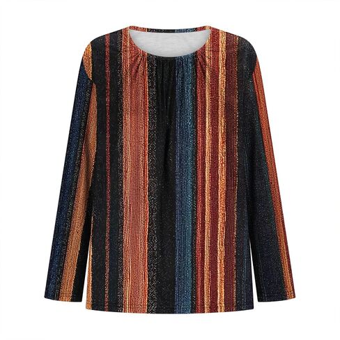 Ctreela Long Sleeve Shirts for Women Floral Printed Crewneck Tunic Tops Front Pleated Baggy Vacation Lounge Blouses in Kuwait