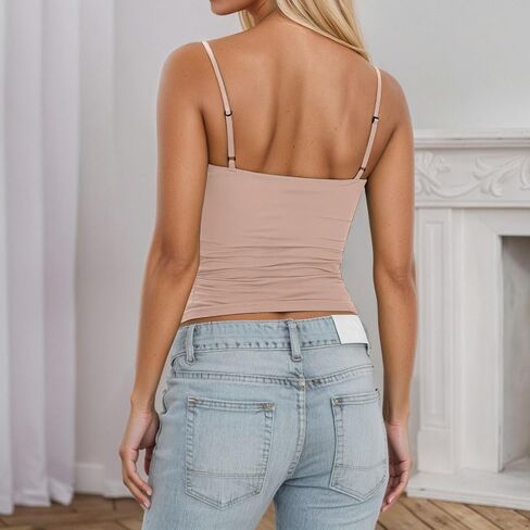 Women Tank Tops with Built in Bra Sets 2pc Square Neck Removable Padded Adjustable Strap Y2k Going Out Cami Top in Saudi Arabia