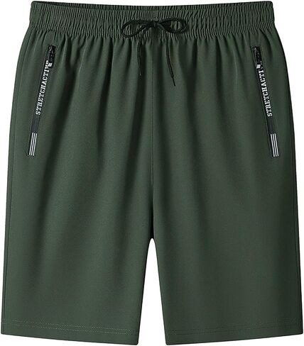 Athletic Shorts for Men with Zipper Pockets Breathable Ice Silk Comfortable Stretch Outdoor Sports Running Shorts in Saudi Arabia