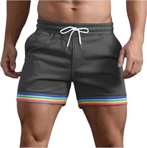 Mens Athletic Workout Shorts Stripe Outdoor Running Sports Shorts Drawstring Elastic Waist Gym Shorts with Pocket in Saudi Arabia